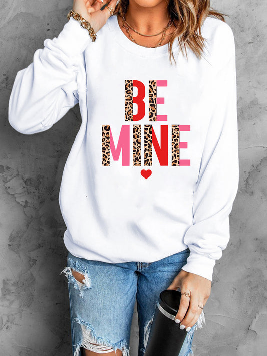 White BE MINE Leopard Heart Print Long Sleeve Sweatshirt