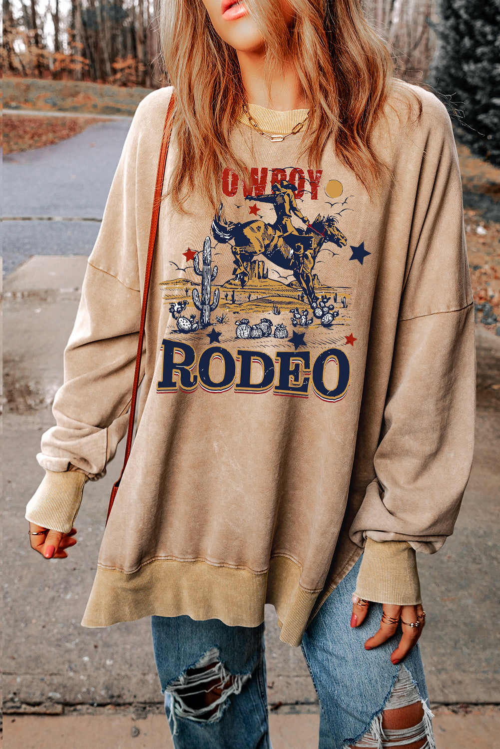 Western Rodeo Oversized Drop-Shoulder Ribbed Sweatshirt