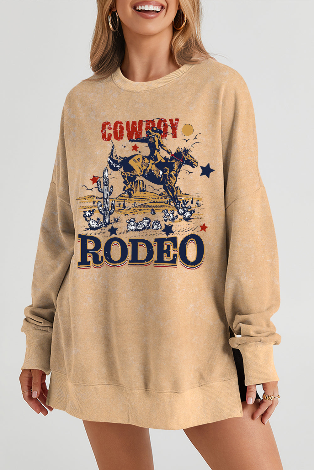 Western Rodeo Oversized Drop-Shoulder Ribbed Sweatshirt