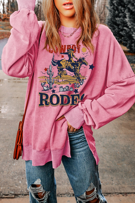 Western Rodeo Oversized Drop-Shoulder Ribbed Sweatshirt