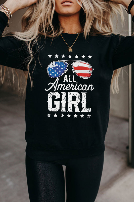 American Girl Flag Graphic Print Long Sleeve Sweatshirt