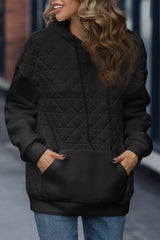 Black lozenge Splicing Drop Shoulder hooded Sweatshirt