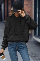 Black lozenge Splicing Drop Shoulder hooded Sweatshirt
