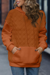 Orange lozenge Splicing Drop Shoulder hooded Sweatshirt