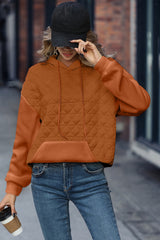 Orange lozenge Splicing Drop Shoulder hooded Sweatshirt