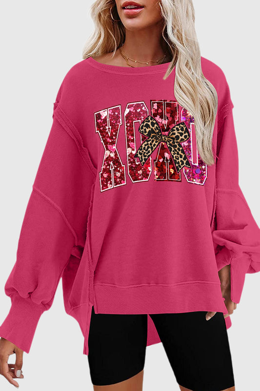 Valentine's Day XOXO Drop Shoulder High-Low Hem Sweatshirt