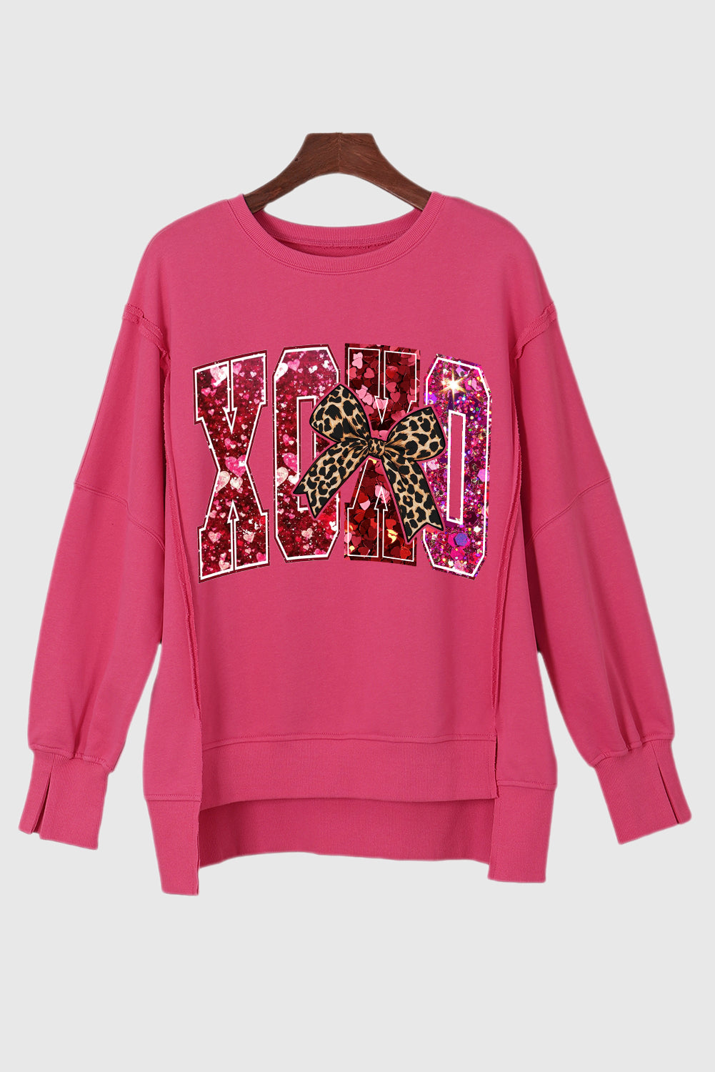 Valentine's Day XOXO Drop Shoulder High-Low Hem Sweatshirt