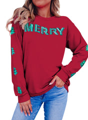 Racing Red SHINY SEQUIN "MERRY" SWEATSHIRT