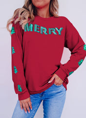 Racing Red SHINY SEQUIN "MERRY" SWEATSHIRT