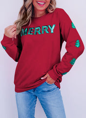 Racing Red SHINY SEQUIN "MERRY" SWEATSHIRT