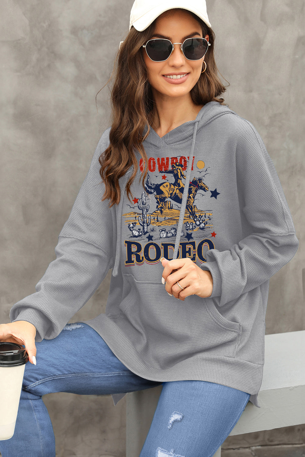 Rodeo Vibes Sweetheart Waffle Knit Fleece Hoodie