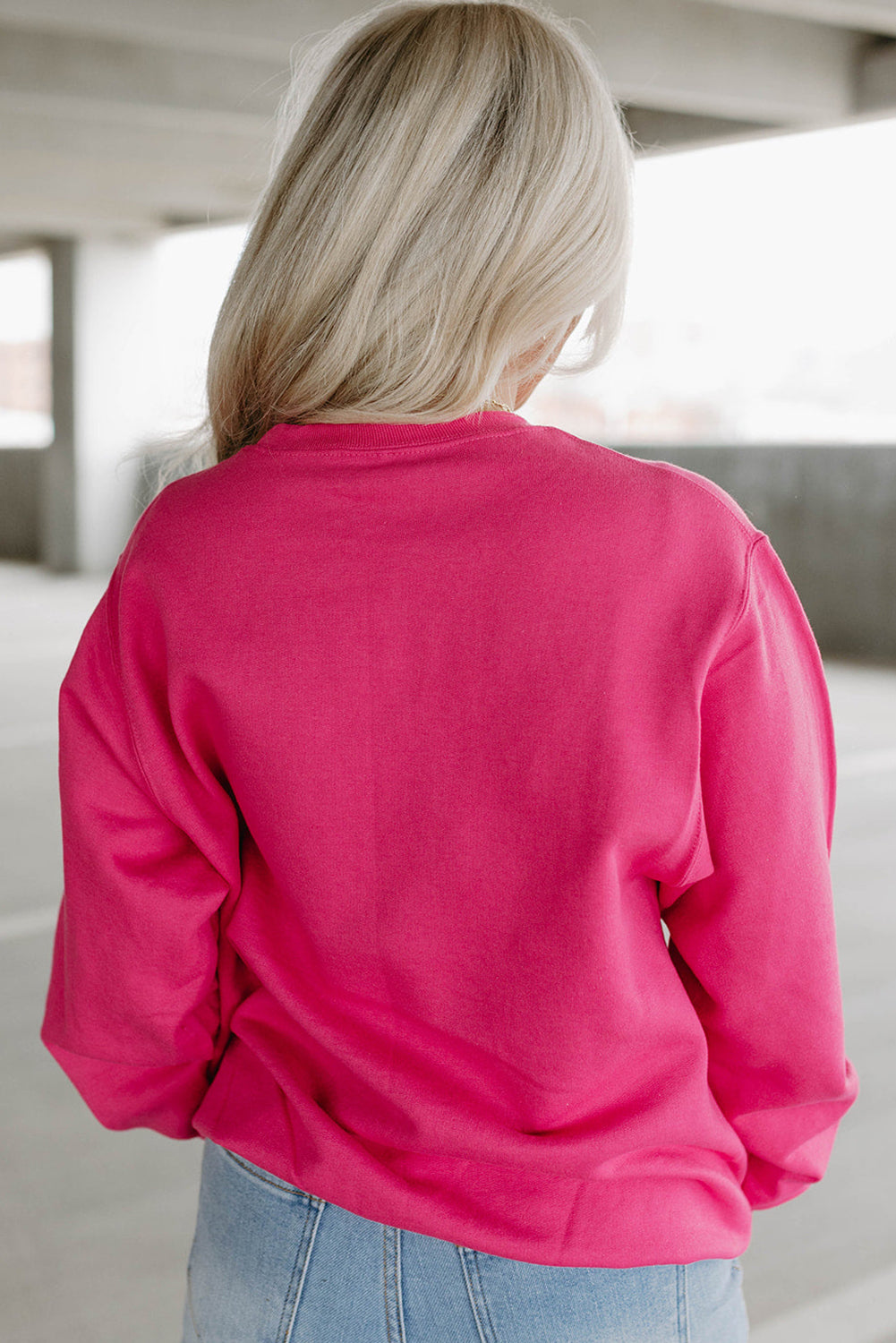 Strawberry Pink Cow & Sequin Double Heart Patch Graphic Sweatshirt