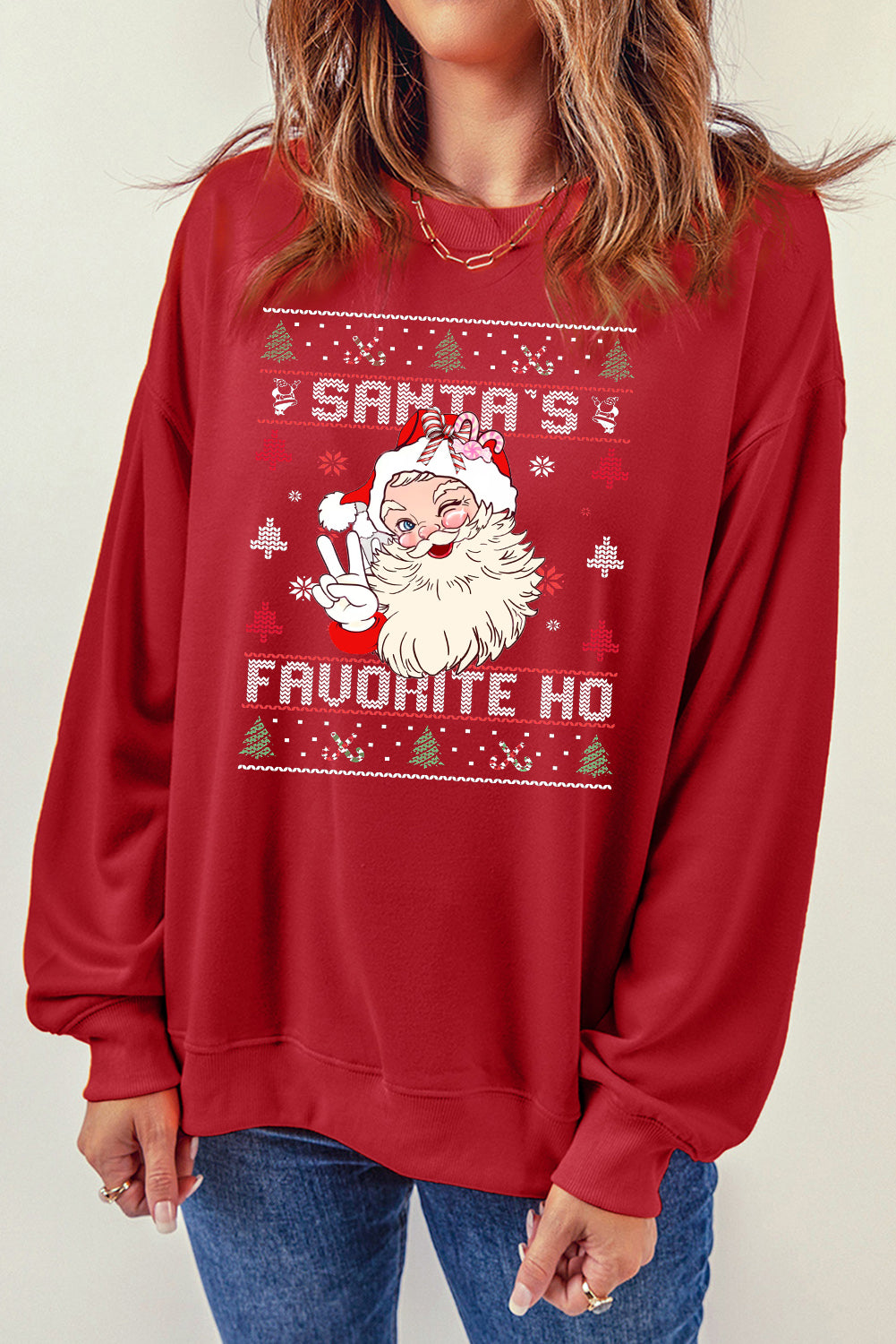 Santa Claus Pattern Crew Neck Pullover Sweatshirt