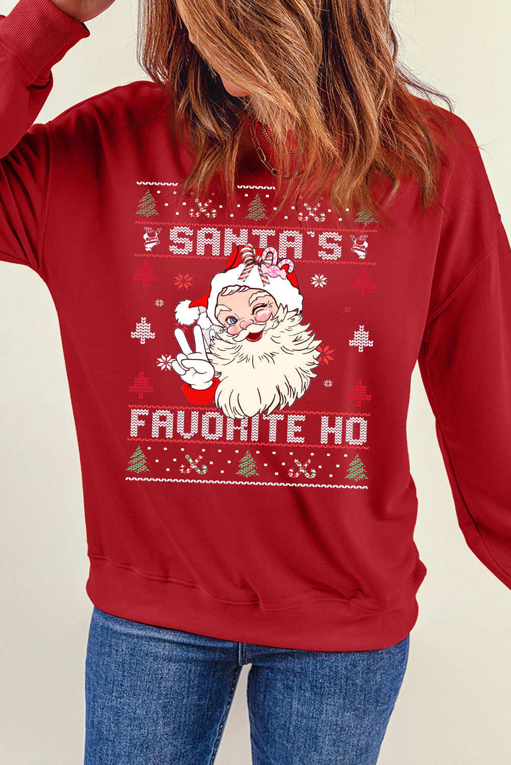 Santa Claus Pattern Crew Neck Pullover Sweatshirt