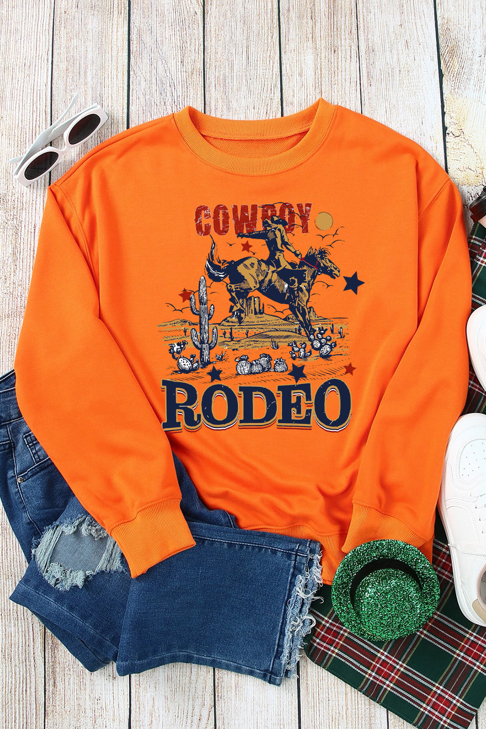 Western Rodeo Vibes Graphic Crewneck Sweatshirt