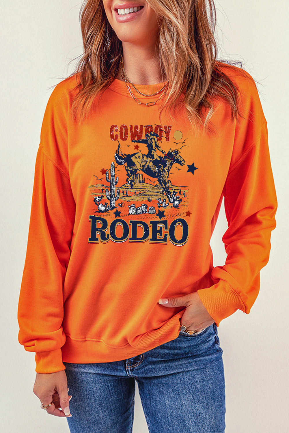 Western Rodeo Vibes Graphic Crewneck Sweatshirt