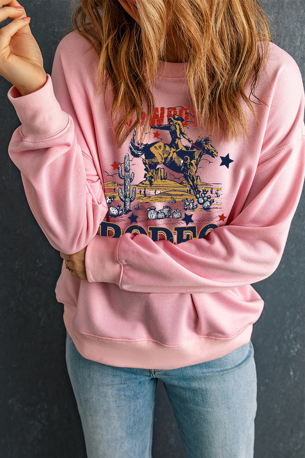 Western Rodeo Vibes Graphic Crewneck Sweatshirt