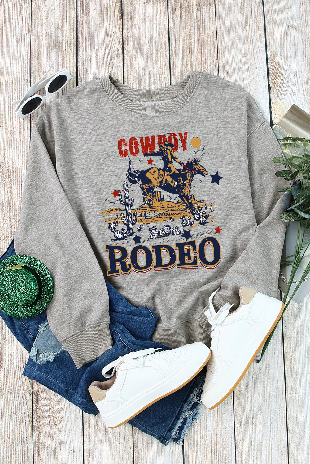 Western Rodeo Vibes Graphic Crewneck Sweatshirt