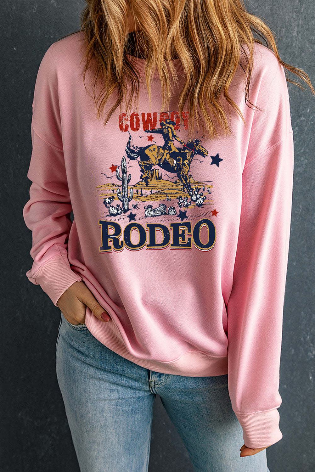 Western Rodeo Vibes Graphic Crewneck Sweatshirt