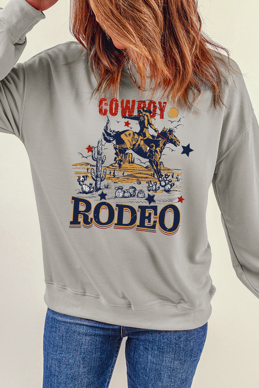 Western Rodeo Vibes Graphic Crewneck Sweatshirt