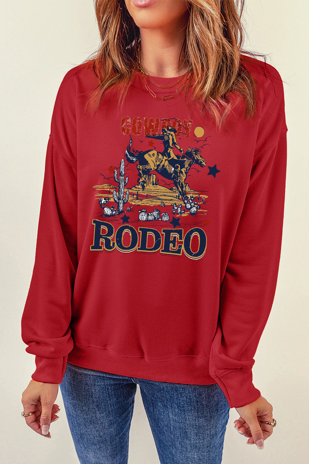 Western Rodeo Vibes Graphic Crewneck Sweatshirt