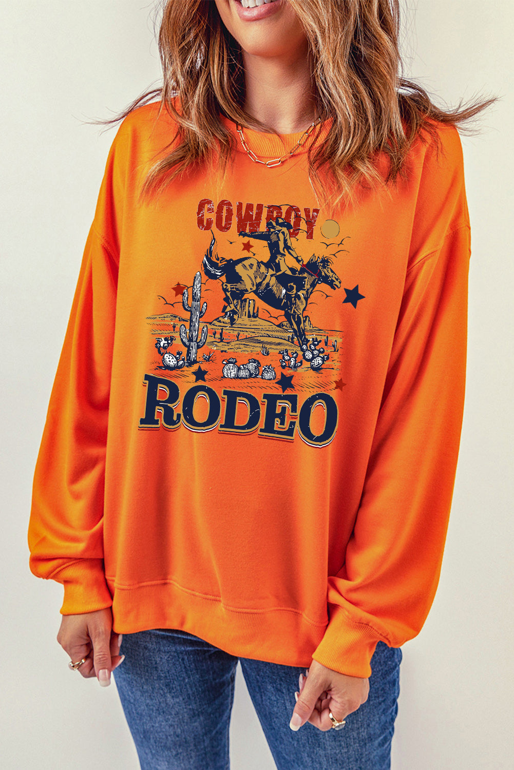 Western Rodeo Vibes Graphic Crewneck Sweatshirt