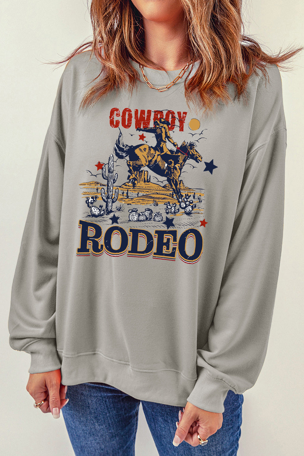 Western Rodeo Vibes Graphic Crewneck Sweatshirt