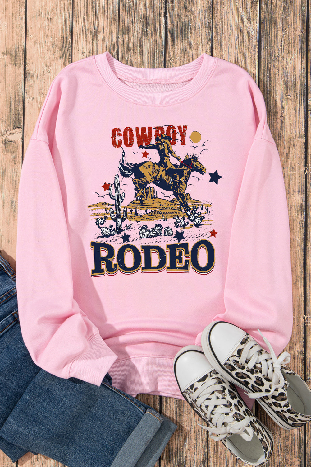 Western Rodeo Vibes Graphic Crewneck Sweatshirt