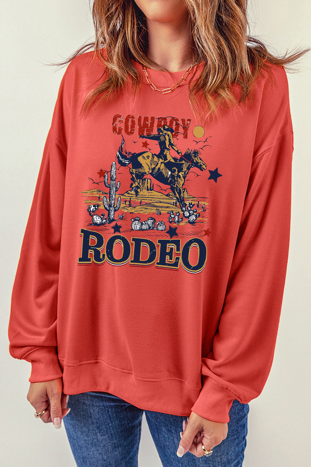 Western Rodeo Vibes Graphic Crewneck Sweatshirt