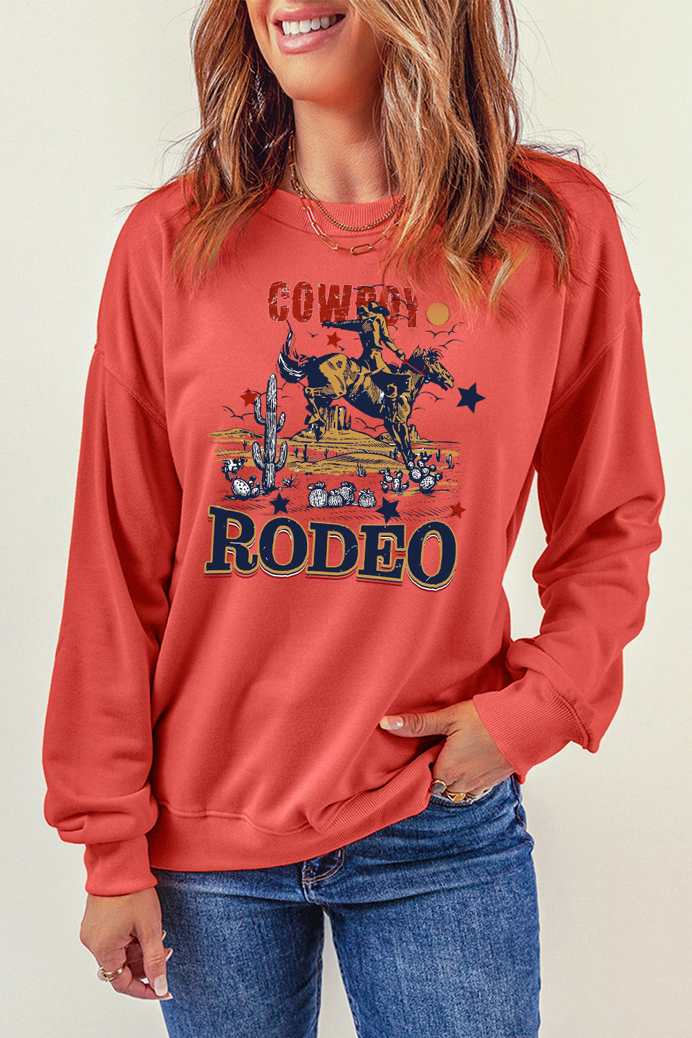 Western Rodeo Vibes Graphic Crewneck Sweatshirt