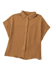 Khaki Plaid Textured Half Sleeve Shirt