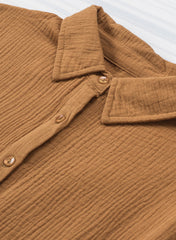 Khaki Plaid Textured Half Sleeve Shirt