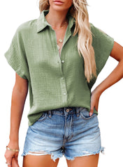 Green Plaid Textured Half Sleeve Shirt