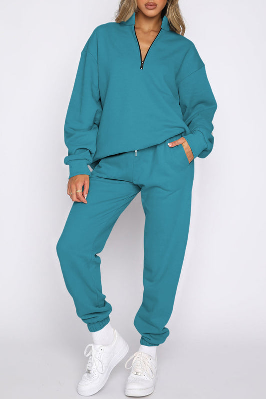 LakeBlue Zip Up Stand Collar Slouchy Two-piece Outfit