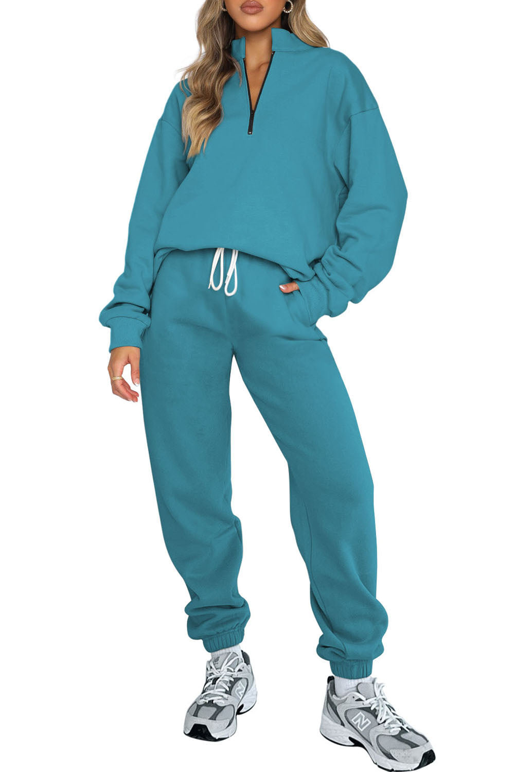 LakeBlue Zip Up Stand Collar Slouchy Two-piece Outfit