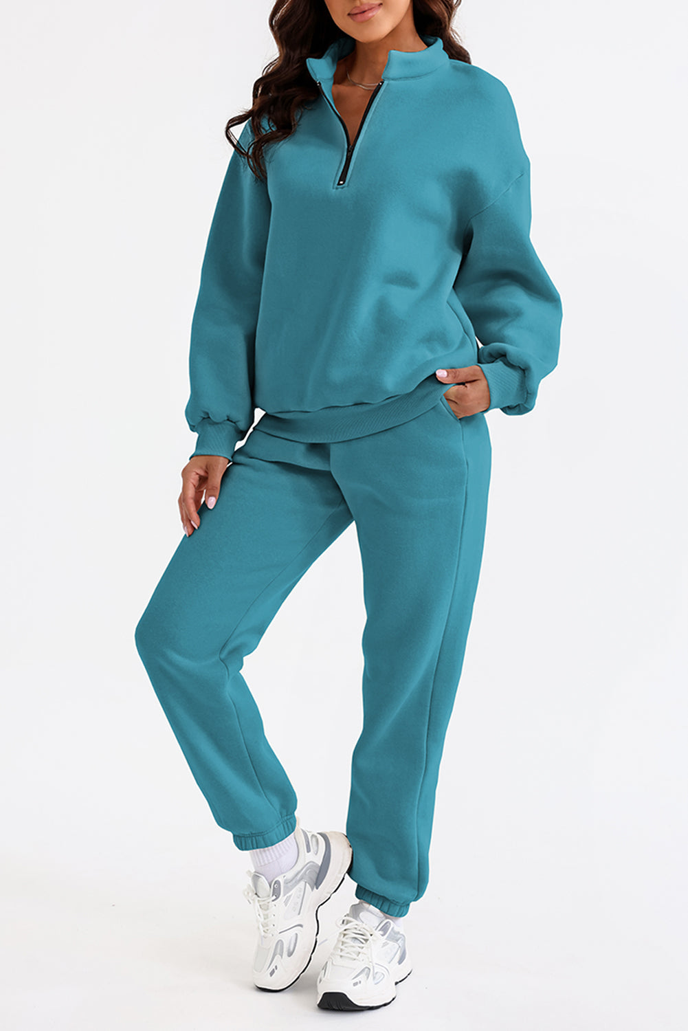 LakeBlue Zip Up Stand Collar Slouchy Two-piece Outfit