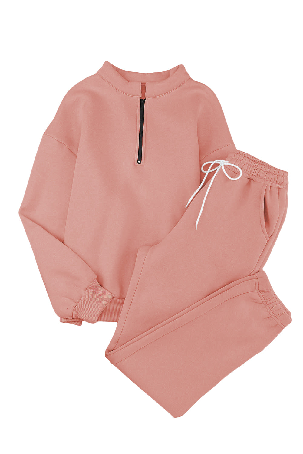 Pink Zip Up Stand Collar Slouchy Two-piece Outfit