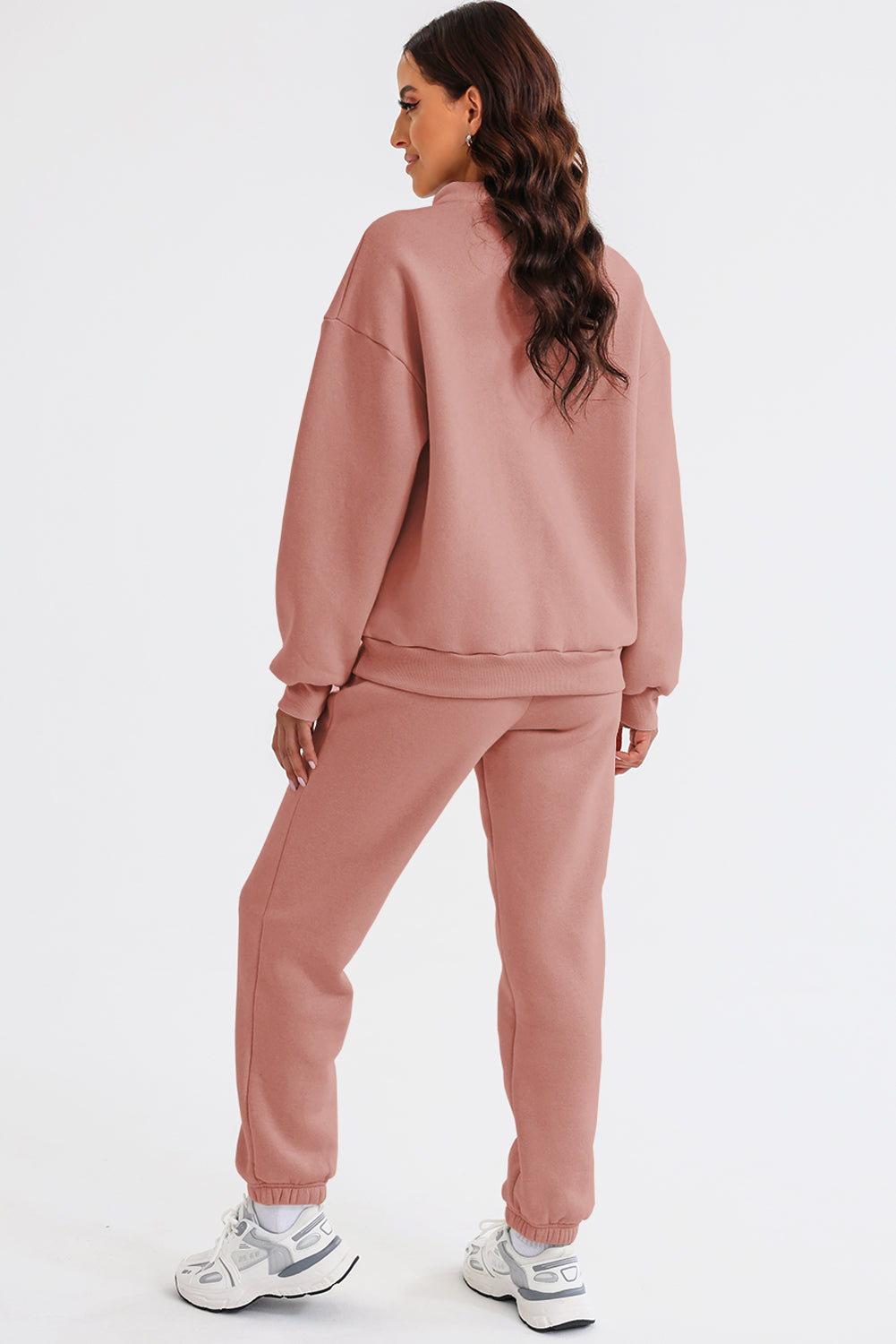 Pink Zip Up Stand Collar Slouchy Two-piece Outfit