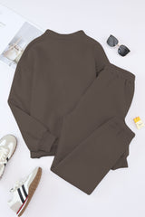 Brown Zip Up Stand Collar Slouchy Two-piece Outfit