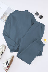 Blue Zip Up Stand Collar Slouchy Two-piece Outfit
