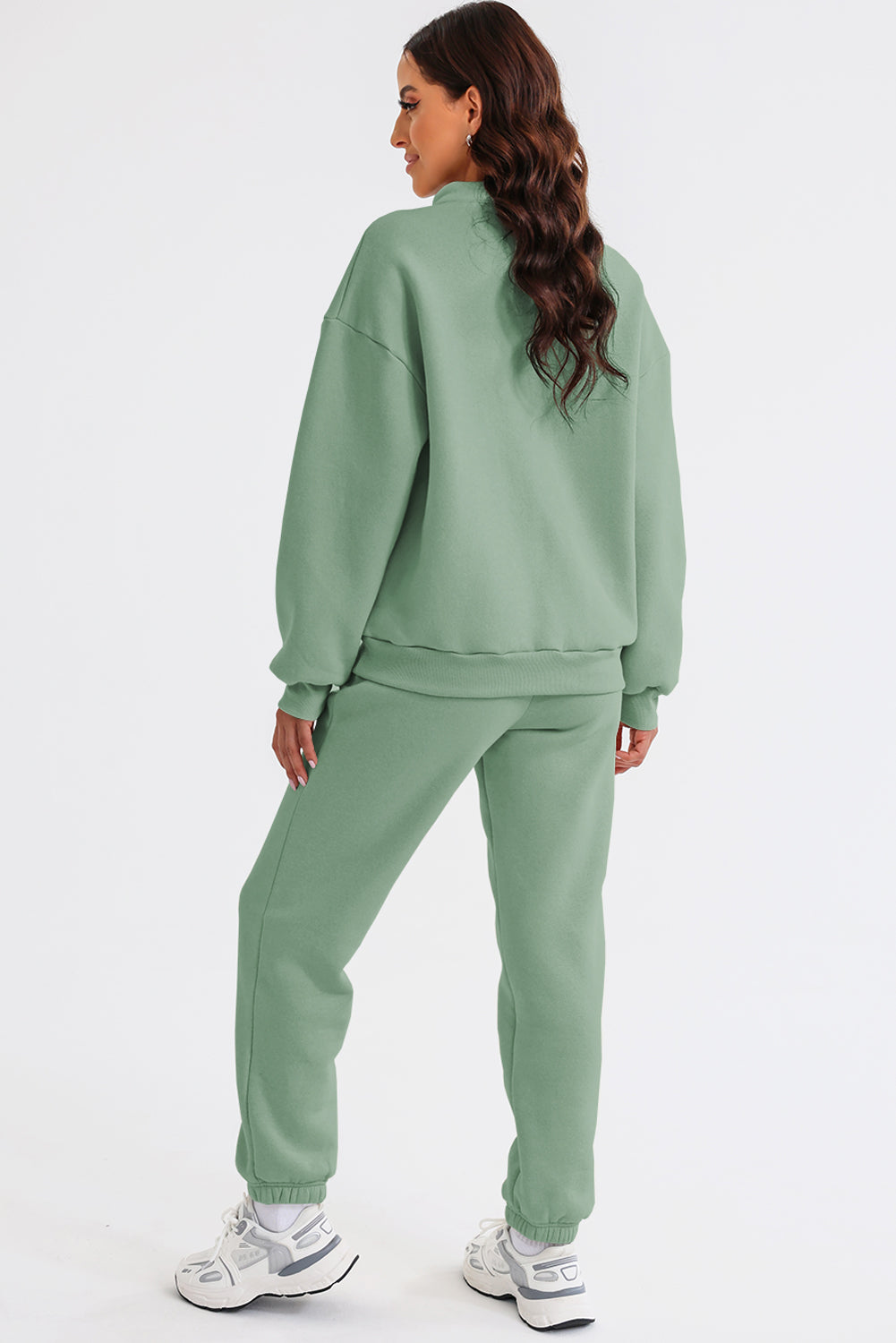 Green Zip Up Stand Collar Slouchy Two-piece Outfit