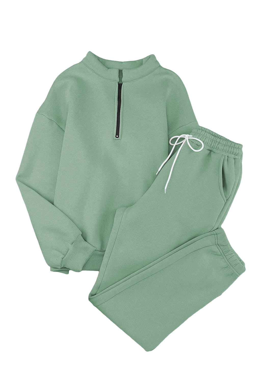 Green Zip Up Stand Collar Slouchy Two-piece Outfit