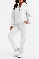 LightGrey Zip Up Stand Collar Slouchy Two-piece Outfit