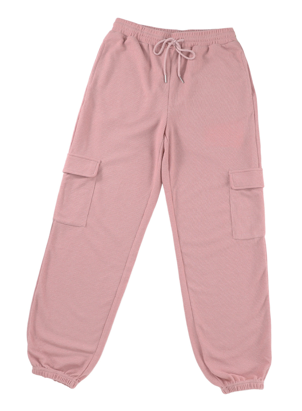 Pink Drawstring Elastic Waist Pull-on Casual Pants with Pockets