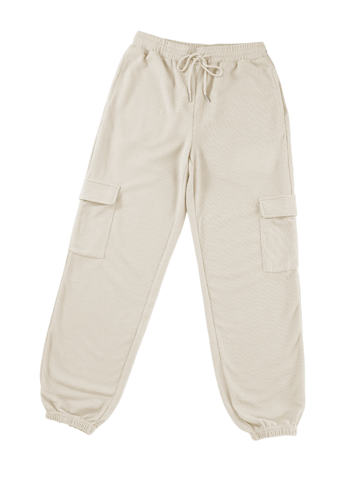 Beige Drawstring Elastic Waist Pull-on Casual Pants with Pockets