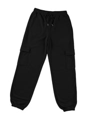 Black Drawstring Elastic Waist Pull-on Casual Pants with Pockets