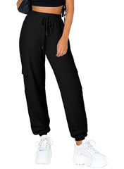 Black Drawstring Elastic Waist Pull-on Casual Pants with Pockets