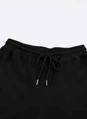 Black Drawstring Elastic Waist Pull-on Casual Pants with Pockets