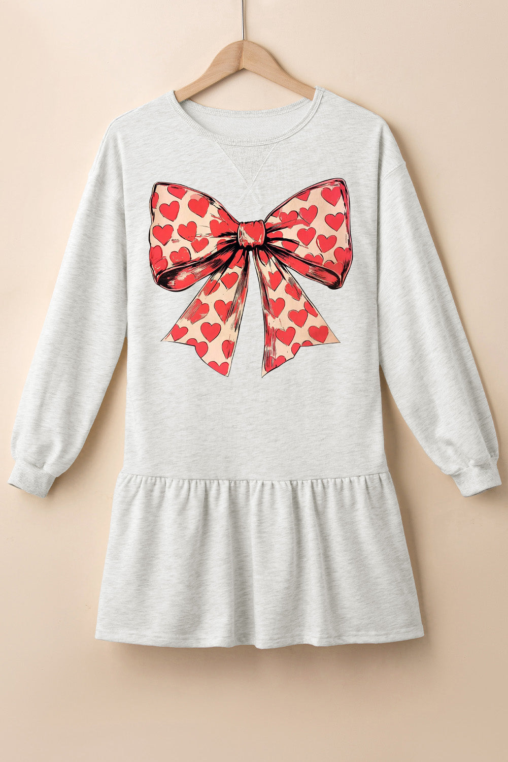 Cute Valentine's Day Heart Ribbon Ruffle Print Mini Dress