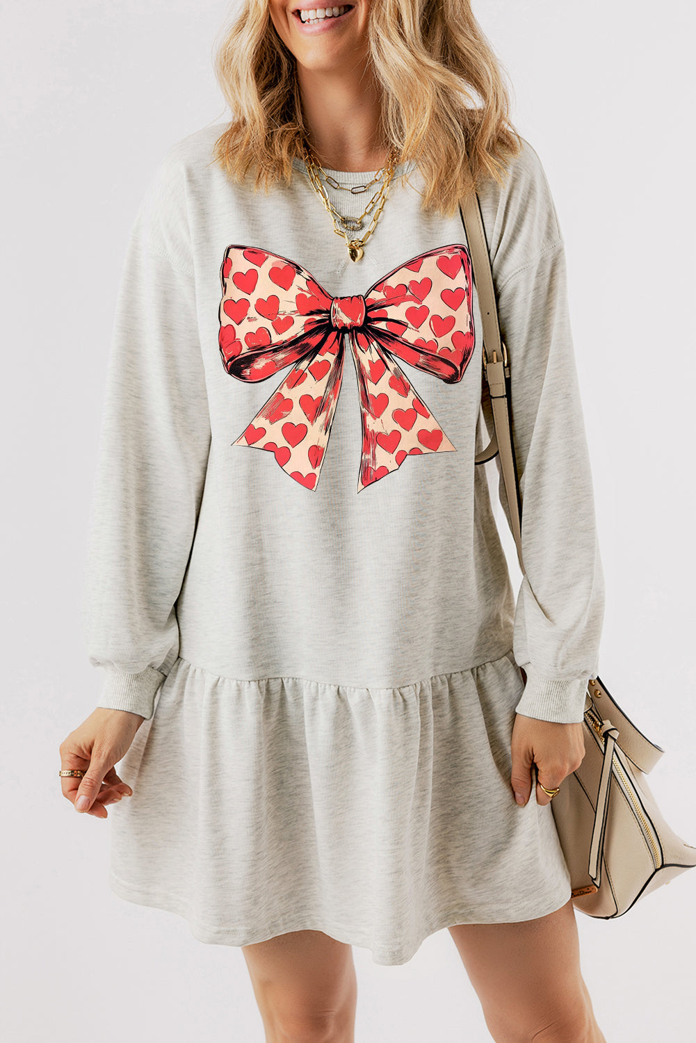 Cute Valentine's Day Heart Ribbon Ruffle Print Mini Dress